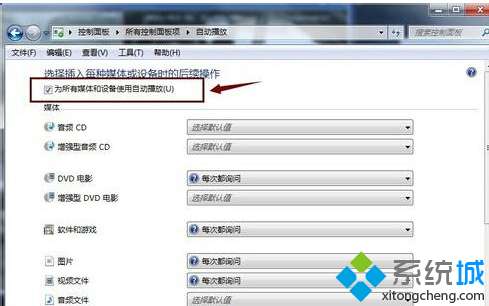 勾选“为所以媒体和设备使用自动播放” 勾选“为所以媒体和设备使用自动播放”