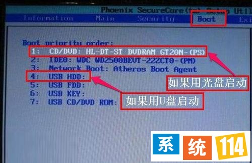 把光标移到第四项USB HDD上