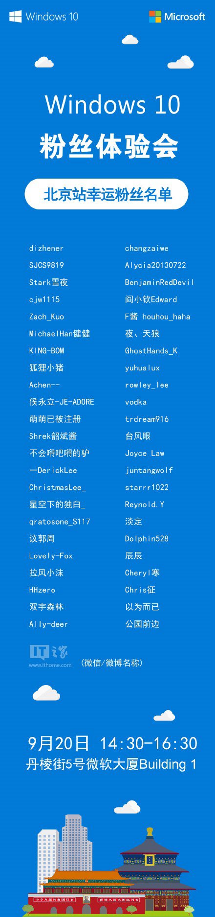 微软中国“Win10粉丝体验会”北京站粉丝名单揭晓