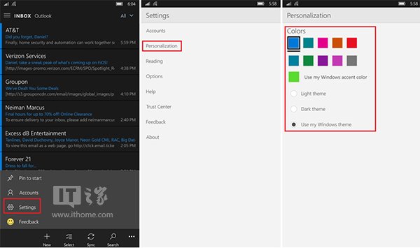 Win10 Mobile《Outlook邮箱和日历》更新：UI大改进